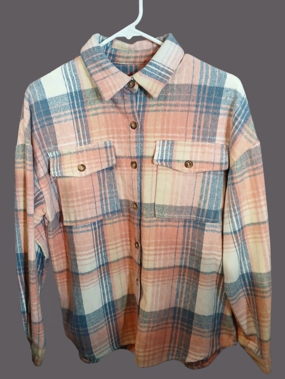 Women’s Plaid Button-Down Shirt Jacket in Pink and Blue